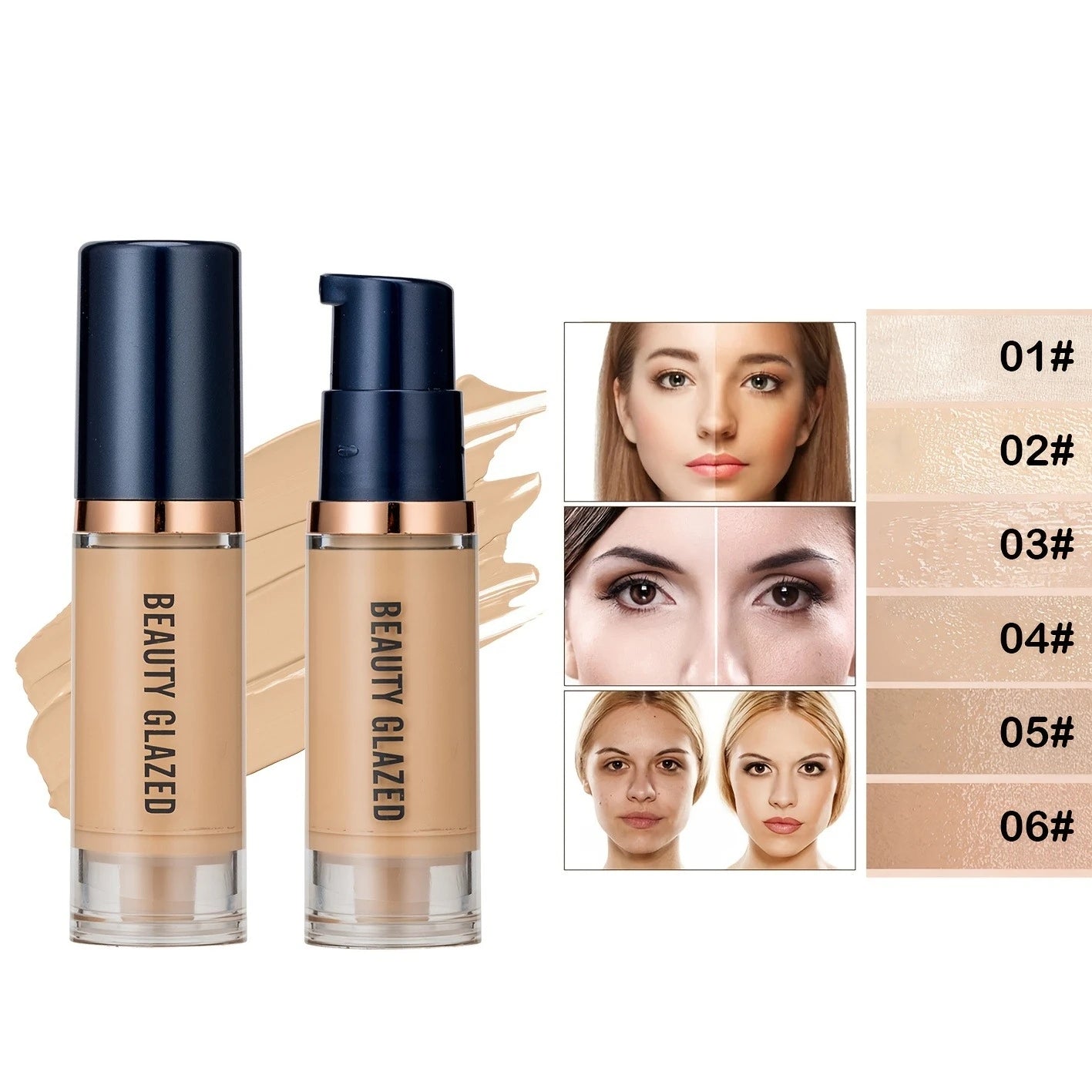Beauty Glazed Liquid Foundation & Concealer (6 Colors) – Full Coverage Waterproof Makeup | Long-Lasting Natural Finish