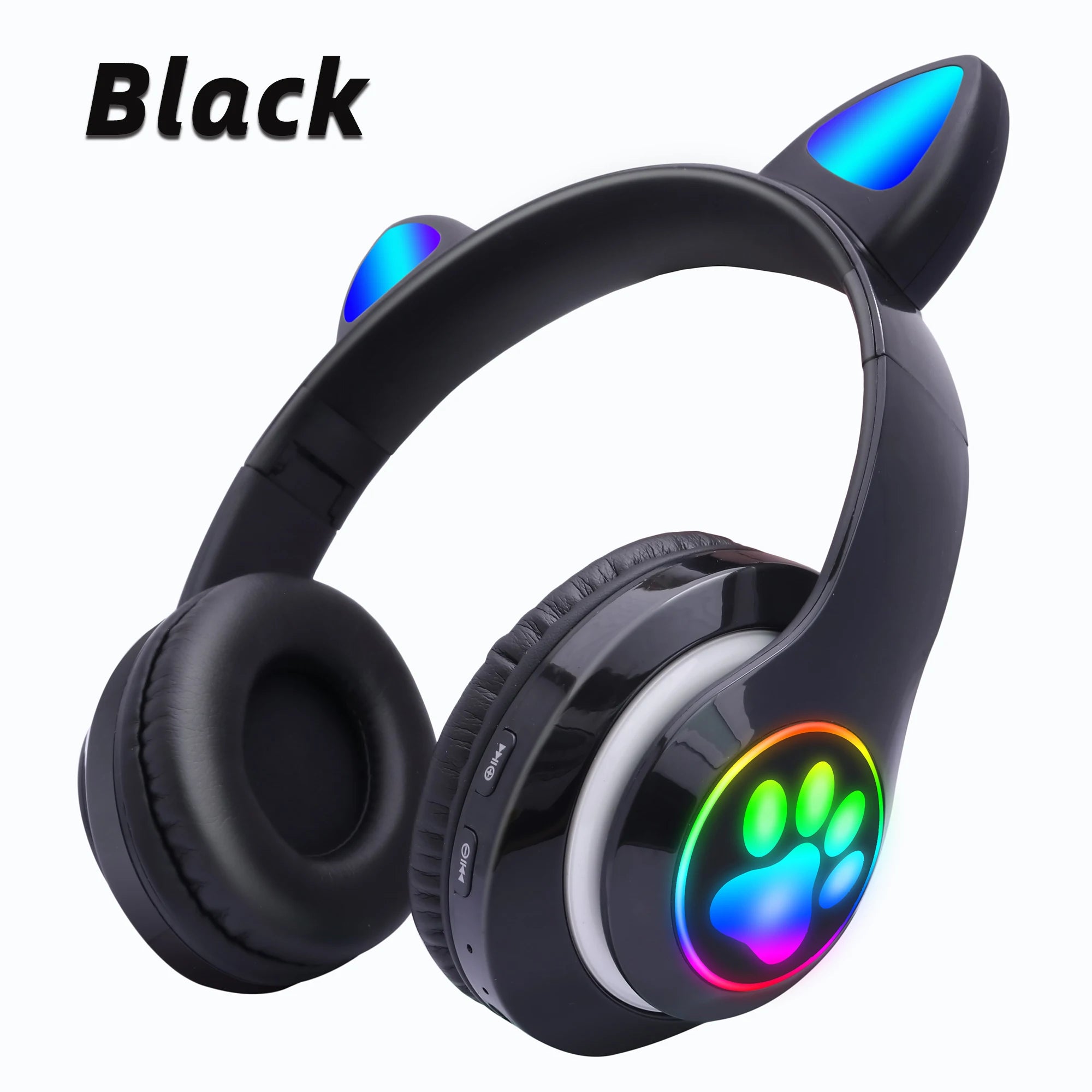Pink Cat Ear Wireless Bluetooth Headphones 🎧 | Cute LED Light Headset with Microphone – Foldable Stereo Sound for Kids & Girls