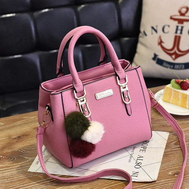 Women’s Beaded Pendant Handbag – Embossed Shoulder & Messenger Bag | Elegant Hairball Charm Purse, High-Quality Fashion Tote