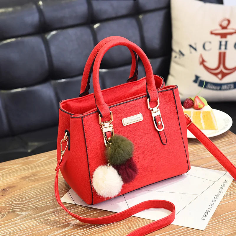 Women’s Beaded Pendant Handbag – Embossed Shoulder & Messenger Bag | Elegant Hairball Charm Purse, High-Quality Fashion Tote