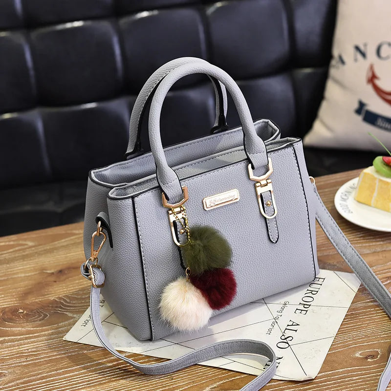 Women’s Beaded Pendant Handbag – Embossed Shoulder & Messenger Bag | Elegant Hairball Charm Purse, High-Quality Fashion Tote