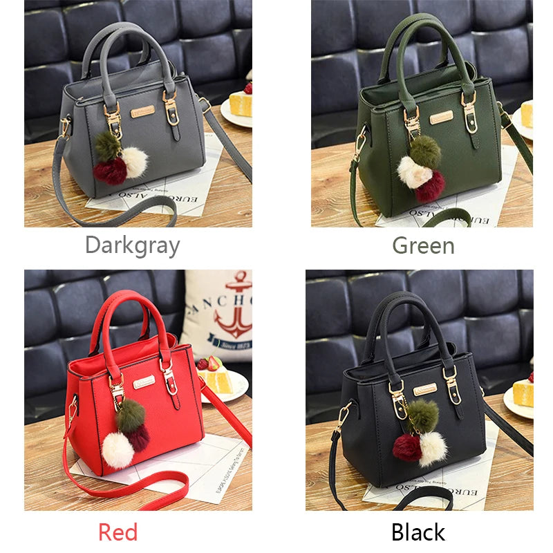 Women’s Beaded Pendant Handbag – Embossed Shoulder & Messenger Bag | Elegant Hairball Charm Purse, High-Quality Fashion Tote