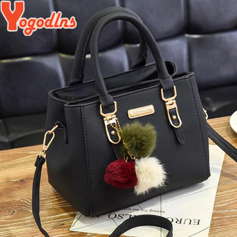 Women’s Beaded Pendant Handbag – Embossed Shoulder & Messenger Bag | Elegant Hairball Charm Purse, High-Quality Fashion Tote