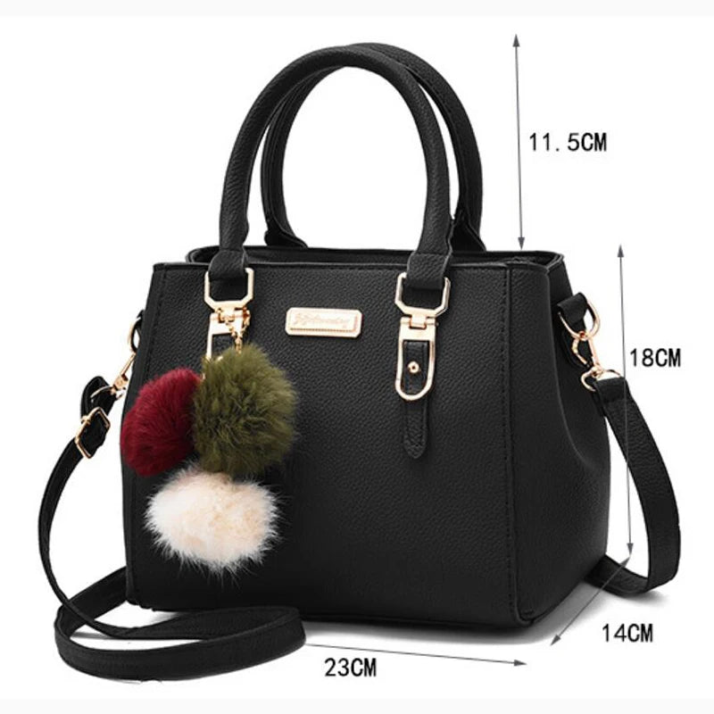 Women’s Beaded Pendant Handbag – Embossed Shoulder & Messenger Bag | Elegant Hairball Charm Purse, High-Quality Fashion Tote