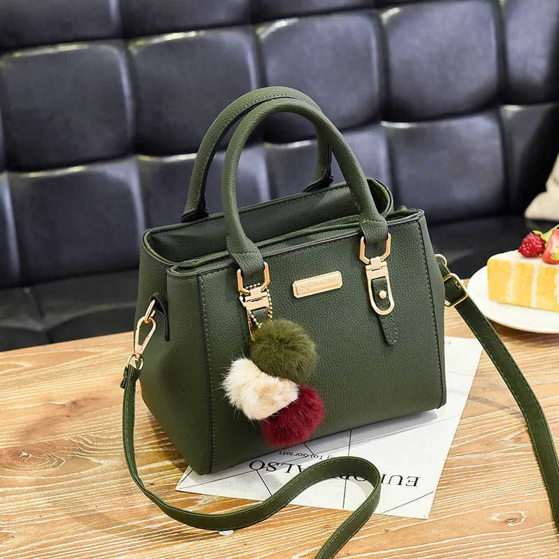 Women’s Beaded Pendant Handbag – Embossed Shoulder & Messenger Bag | Elegant Hairball Charm Purse, High-Quality Fashion Tote