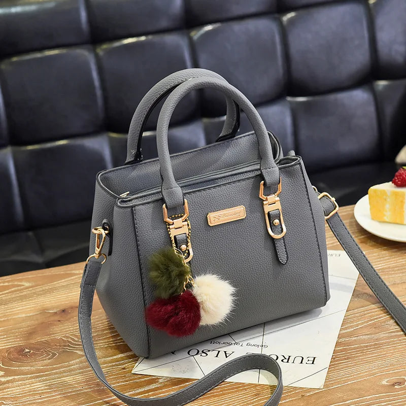 Women’s Beaded Pendant Handbag – Embossed Shoulder & Messenger Bag | Elegant Hairball Charm Purse, High-Quality Fashion Tote