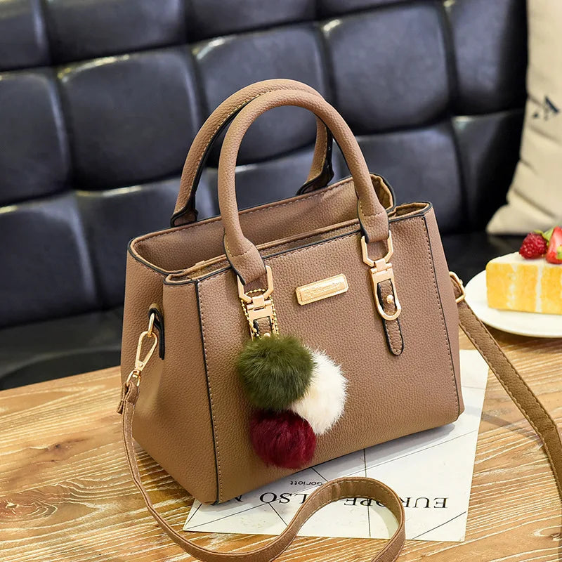 Women’s Beaded Pendant Handbag – Embossed Shoulder & Messenger Bag | Elegant Hairball Charm Purse, High-Quality Fashion Tote