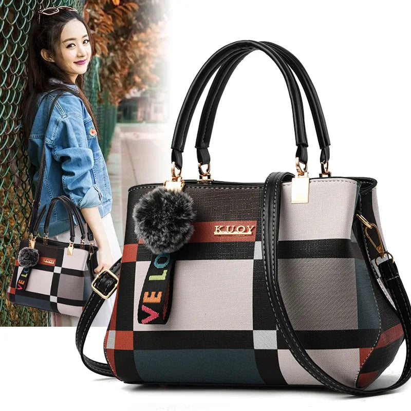 Elegant Designer Women’s Handbag – PU Leather Crossbody & Shoulder Bag | Hairball Charm Messenger Tote Purse