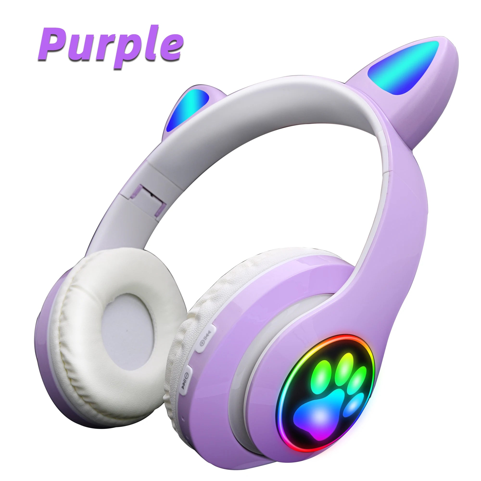 Pink Cat Ear Wireless Bluetooth Headphones 🎧 | Cute LED Light Headset with Microphone – Foldable Stereo Sound for Kids & Girls