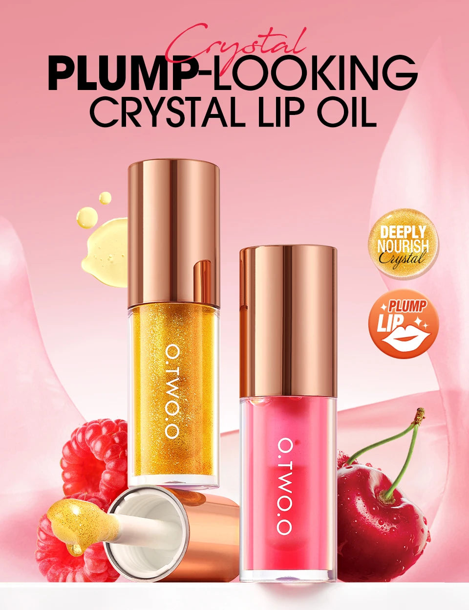 O.TWO.O Lip Oil Gloss | Hydrating Plumping Lip Balm – Non-Sticky, Glossy Shine & Natural Tint