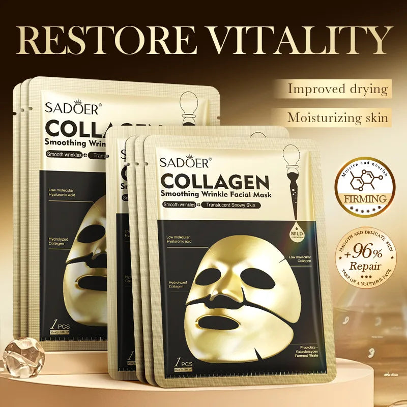 SADOER Golden Collagen Face Mask | Hydrating Anti-Aging Sheet Mask for Wrinkles & Radiant Skin