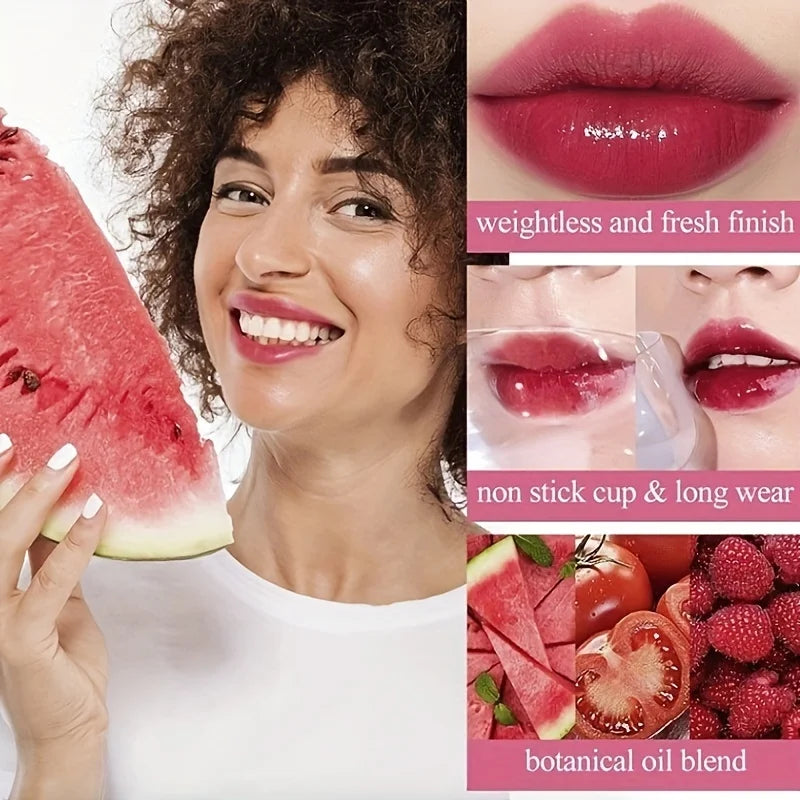 Fruity Lip Tint Water Gloss (4 Colors) – Moisturizing Waterproof Liquid Lipstick | Non-Sticky, High Pigment & Long-Lasting Shine