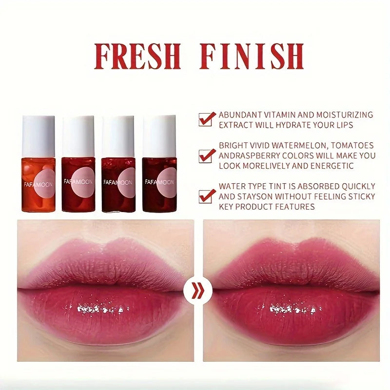 Fruity Lip Tint Water Gloss (4 Colors) – Moisturizing Waterproof Liquid Lipstick | Non-Sticky, High Pigment & Long-Lasting Shine