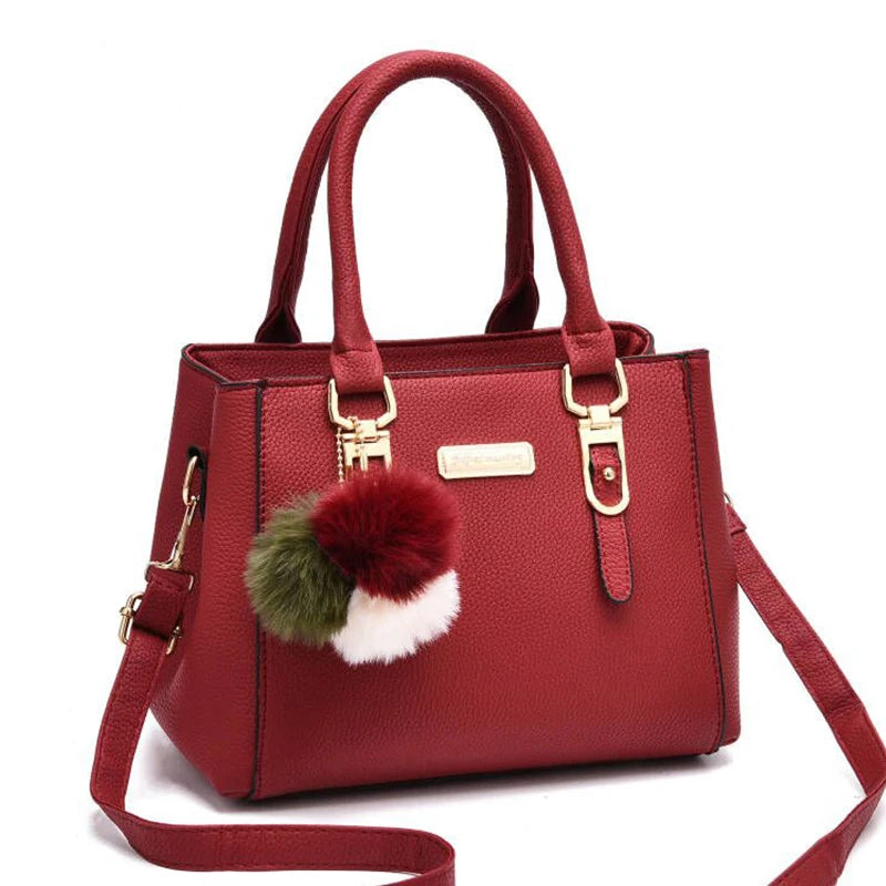 Women’s Beaded Pendant Handbag – Embossed Shoulder & Messenger Bag | Elegant Hairball Charm Purse, High-Quality Fashion Tote