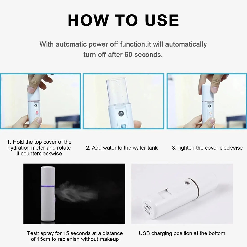 Nano Facial Mister Portable Spray | Hydrating Mini Mist Sprayer with Mirror – Refresh & Moisturize Skin Anytime