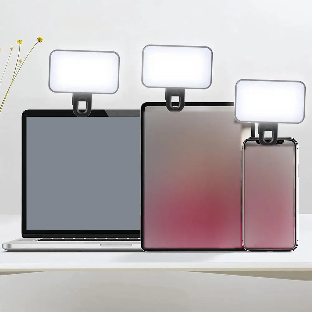 Portable Mini LED Selfie Light | 3 Modes Adjustable Brightness – Rechargeable Clip-On Fill Light for Phone & Laptop