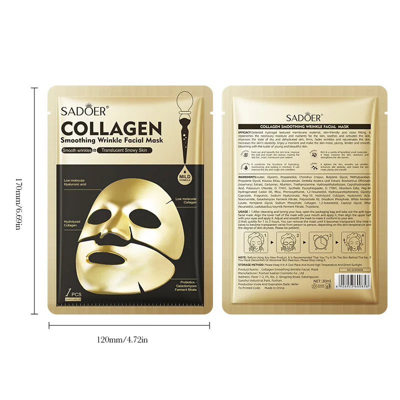 SADOER Golden Collagen Face Mask | Hydrating Anti-Aging Sheet Mask for Wrinkles & Radiant Skin