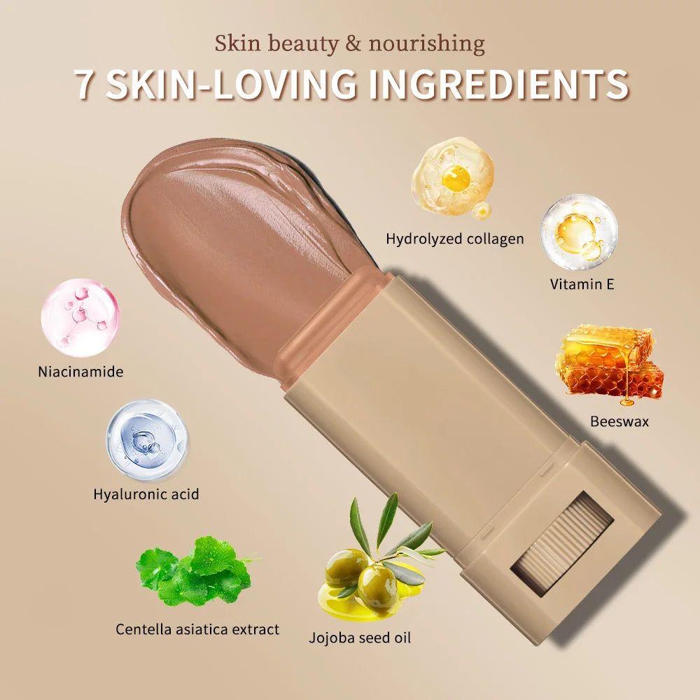 Skin Tint Stick – Waterproof Tinted Serum Foundation Balm | Nourishing Face Contour & Lightweight Makeup Stick for Natural Glow