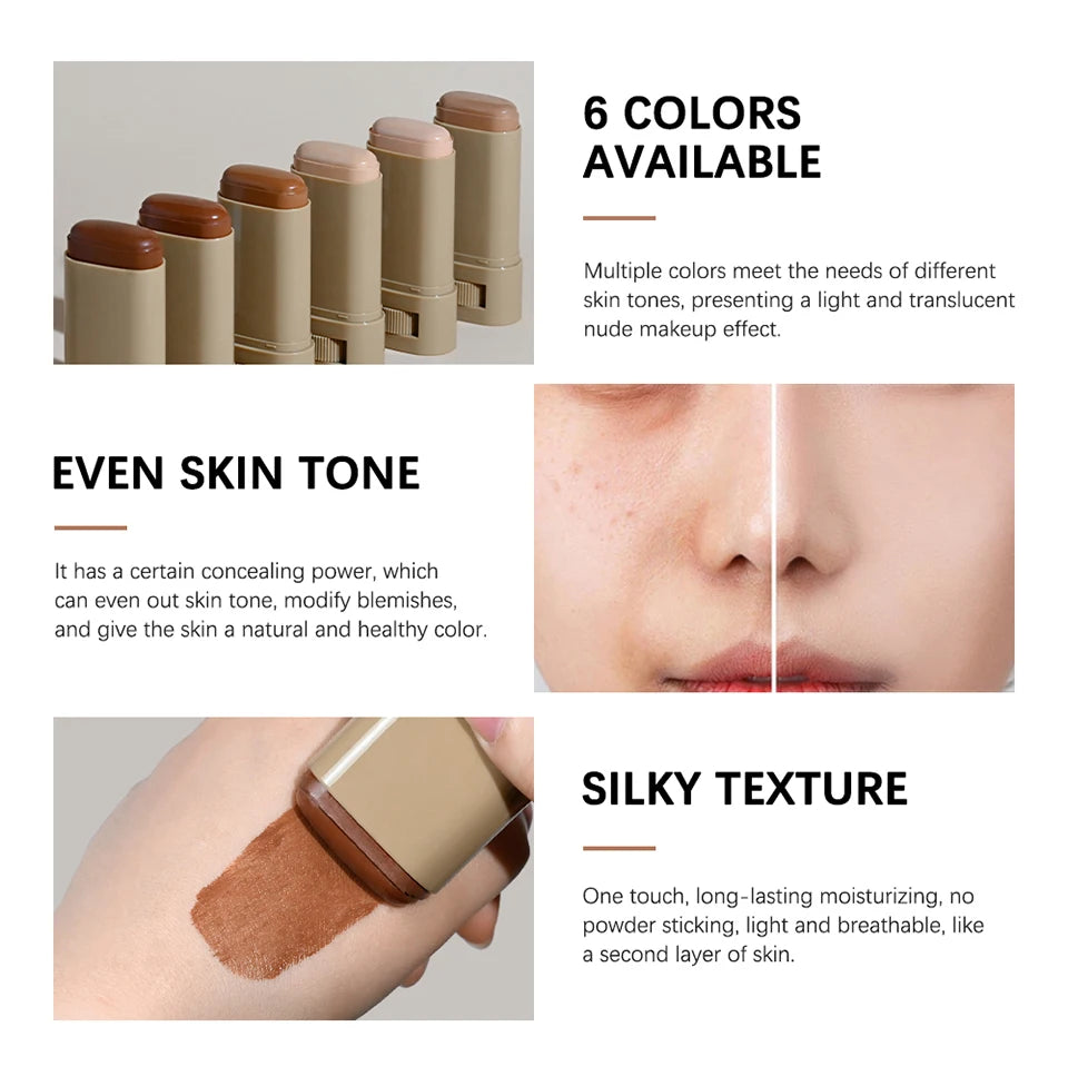 Skin Tint Stick – Waterproof Tinted Serum Foundation Balm | Nourishing Face Contour & Lightweight Makeup Stick for Natural Glow