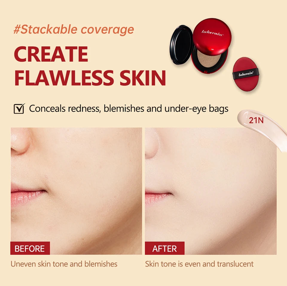 Sunscreen Cushion Foundation SPF | Full Coverage Waterproof Long-Lasting Concealer Cushion Makeup