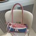 Plaid Denim Shoulder Bag with Lace Bow – Large Capacity Underarm Tote for Women | Cute Casual College Handbag