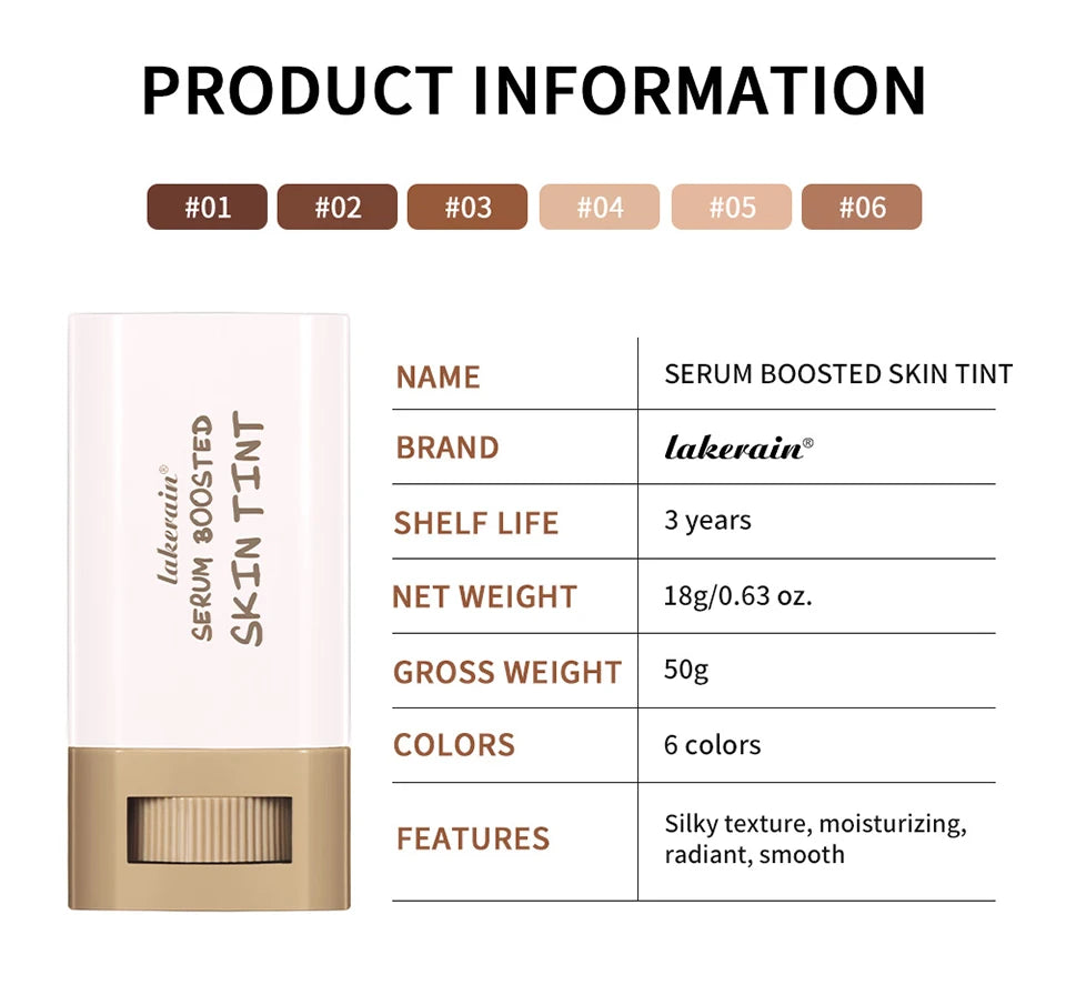 Skin Tint Stick – Waterproof Tinted Serum Foundation Balm | Nourishing Face Contour & Lightweight Makeup Stick for Natural Glow