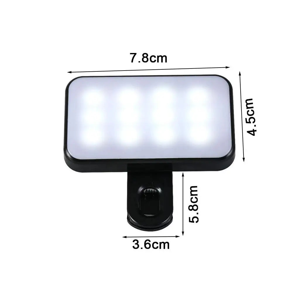 Portable Mini LED Selfie Light | 3 Modes Adjustable Brightness – Rechargeable Clip-On Fill Light for Phone & Laptop