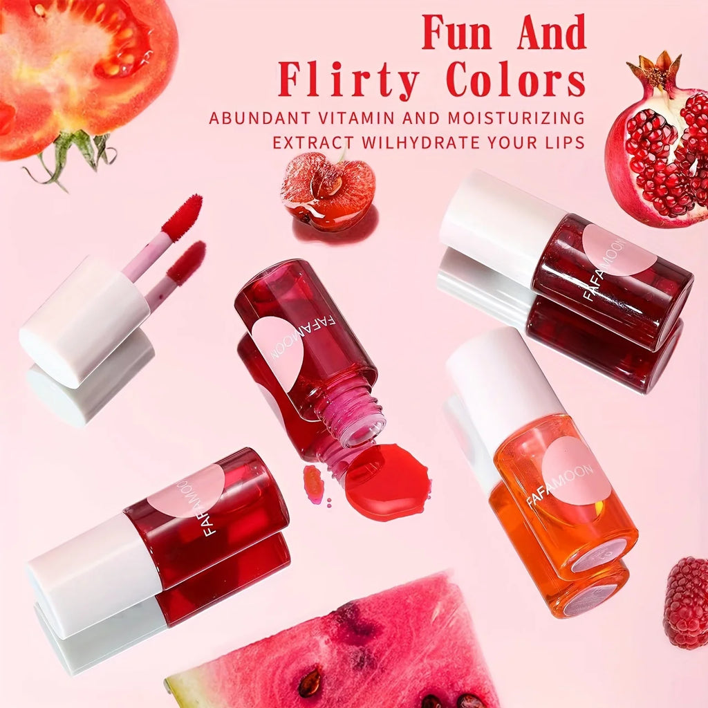 Fruity Lip Tint Water Gloss (4 Colors) – Moisturizing Waterproof Liquid Lipstick | Non-Sticky, High Pigment & Long-Lasting Shine
