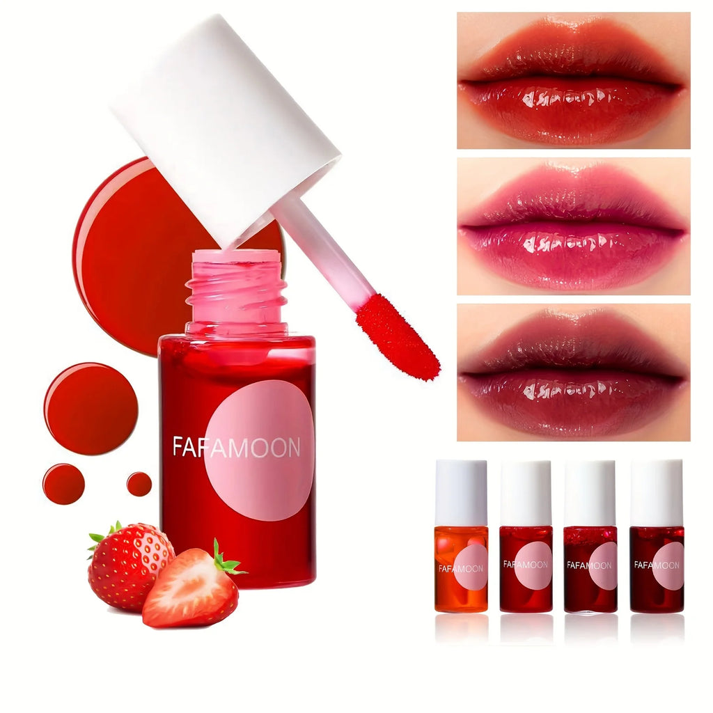 Fruity Lip Tint Water Gloss (4 Colors) – Moisturizing Waterproof Liquid Lipstick | Non-Sticky, High Pigment & Long-Lasting Shine