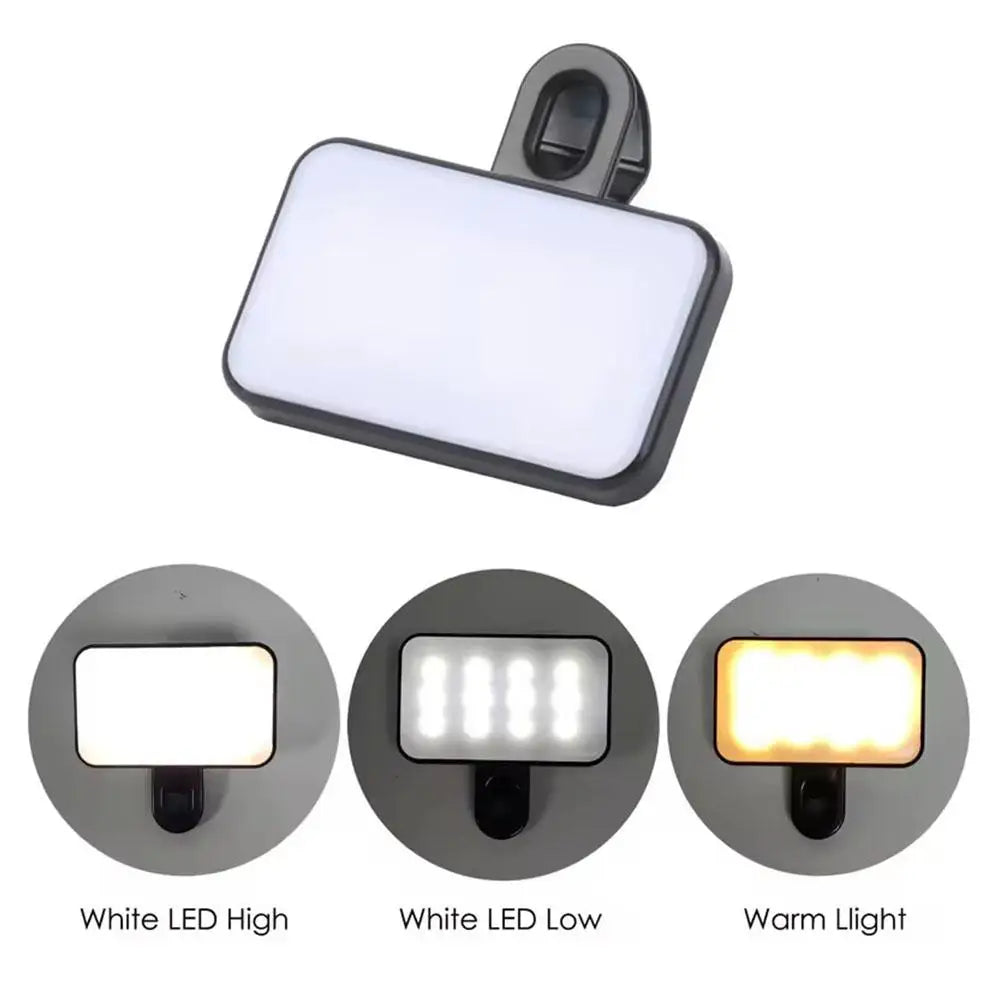 Portable Mini LED Selfie Light | 3 Modes Adjustable Brightness – Rechargeable Clip-On Fill Light for Phone & Laptop