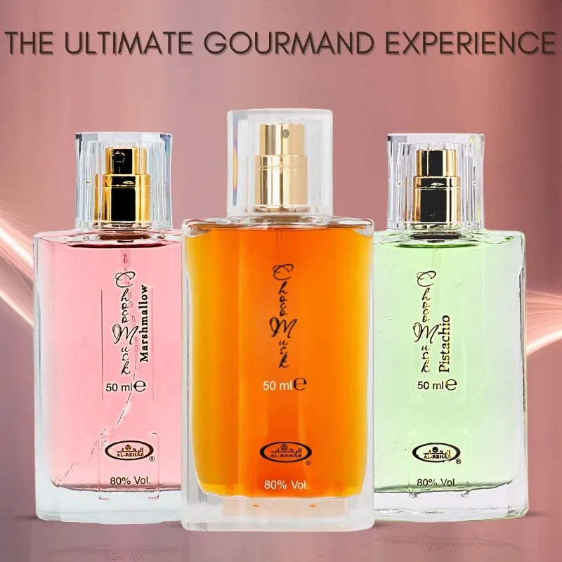 Al-Rehab Choco Musk Marshmallow Pistacho Eau de Parfum Spray 50ML Lasting Aromatic Gourmand Fragrance Perfume Pheromones Cologne