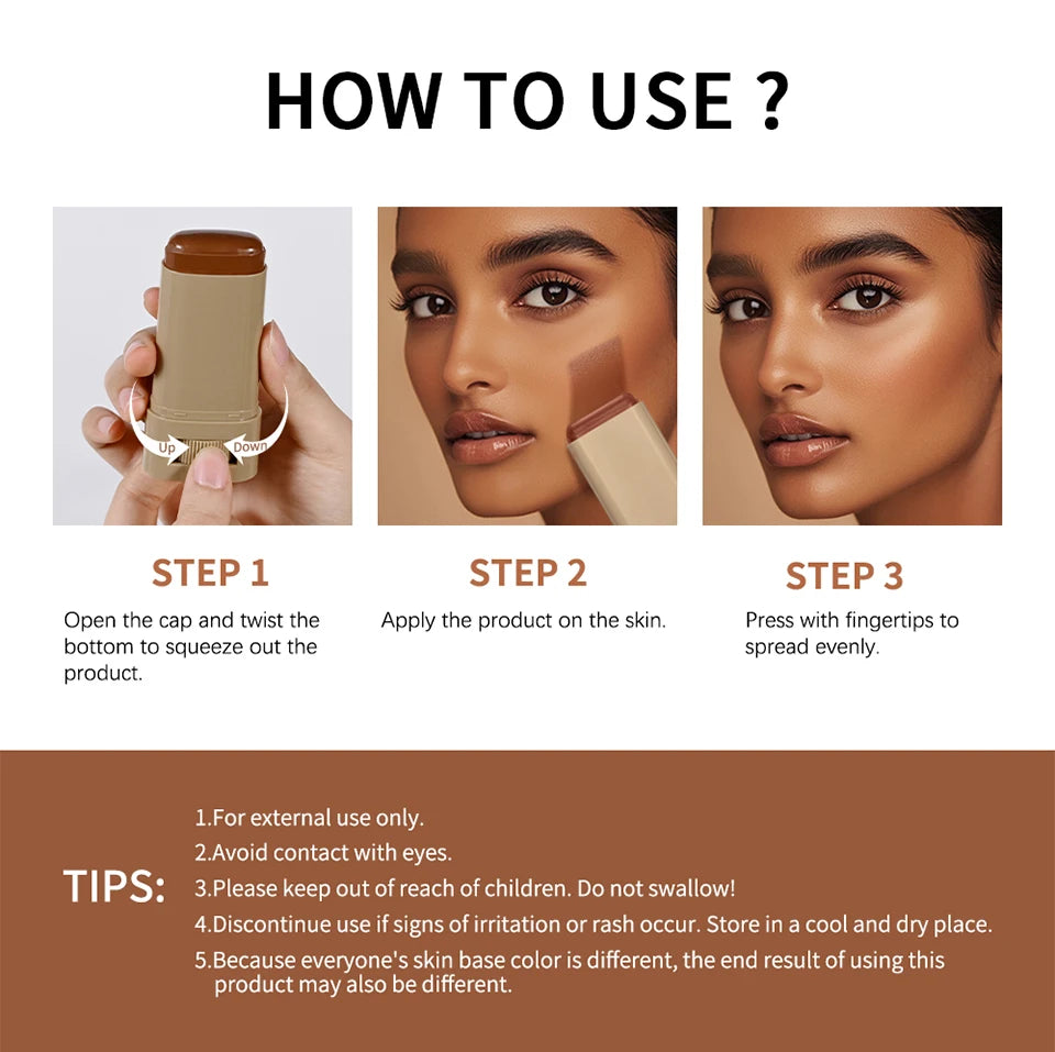 Skin Tint Stick – Waterproof Tinted Serum Foundation Balm | Nourishing Face Contour & Lightweight Makeup Stick for Natural Glow